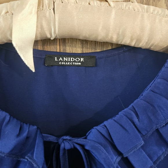Lanidor Deep Blue Ruffled Sleeveless Blouse - Picture 4 of 6